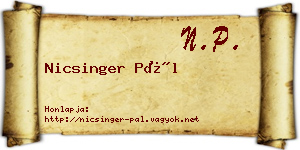 Nicsinger Pál névjegykártya
